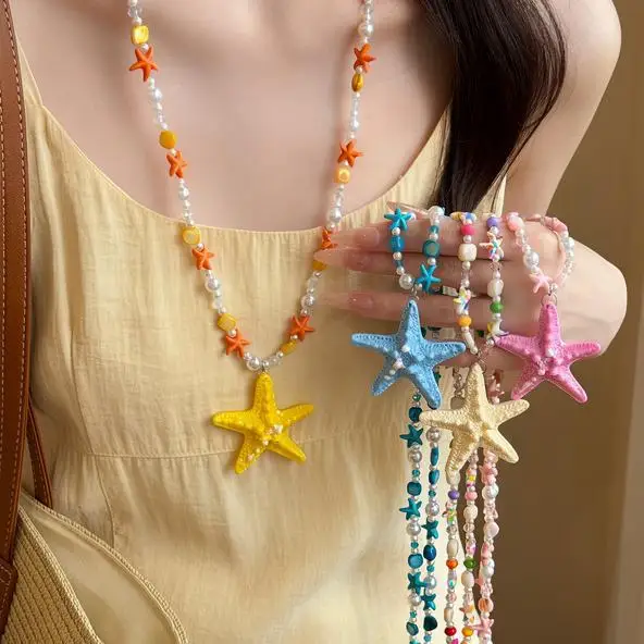 Bohemian Colorful Starfish & Pearl Beaded Necklace Tropical Island Style Elegant Ladies Clavicle Accessories
Bohemian Colorful Starfish & Pearl Beaded Necklace Tropical Island Style Elegant Ladies Clavicle Accessories