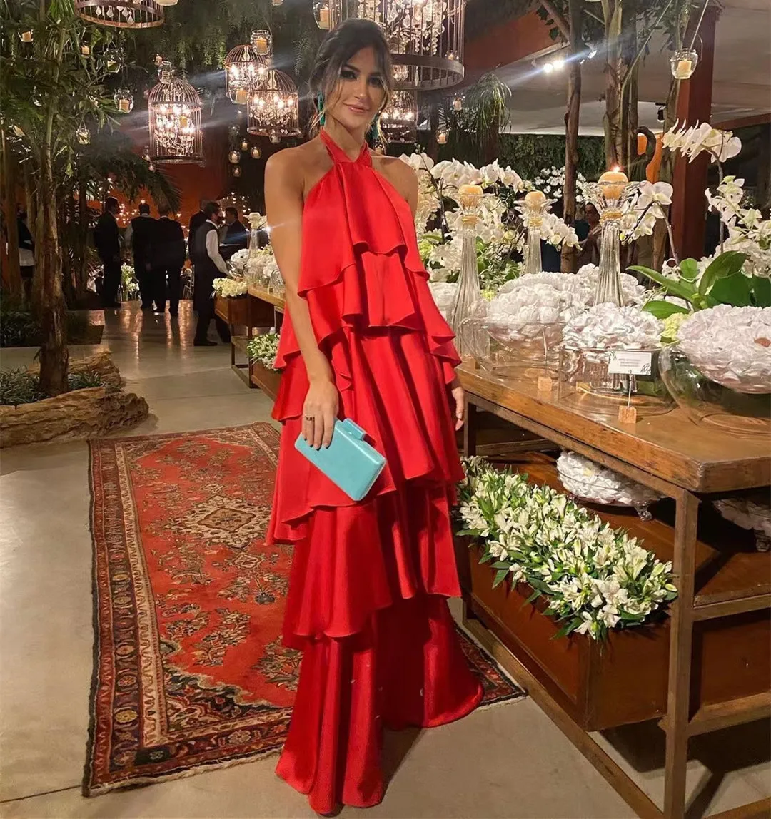 Sexy Backless Evening Dresses Halter Neck Tiered Floor Length Prom Party Gown for Women Vestido Custom Made
Sexy Backless Evening Dresses Halter Neck Tiered Floor Length Prom Party Gown for Women Vestido Custom Made