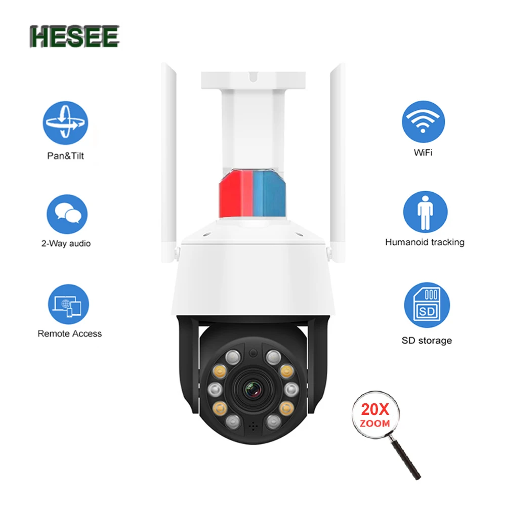 HESEE Smart Home Camera Wifi Outdoor Wireless PTZ Cameras IP Speed Dome CCTV 20X 12X Zoom Full Color 4MP Two way Audio Alarm
HESEE Smart Home Camera Wifi Outdoor Wireless PTZ Cameras IP Speed Dome CCTV 20X 12X Zoom Full Color 4MP Two way Audio Alarm