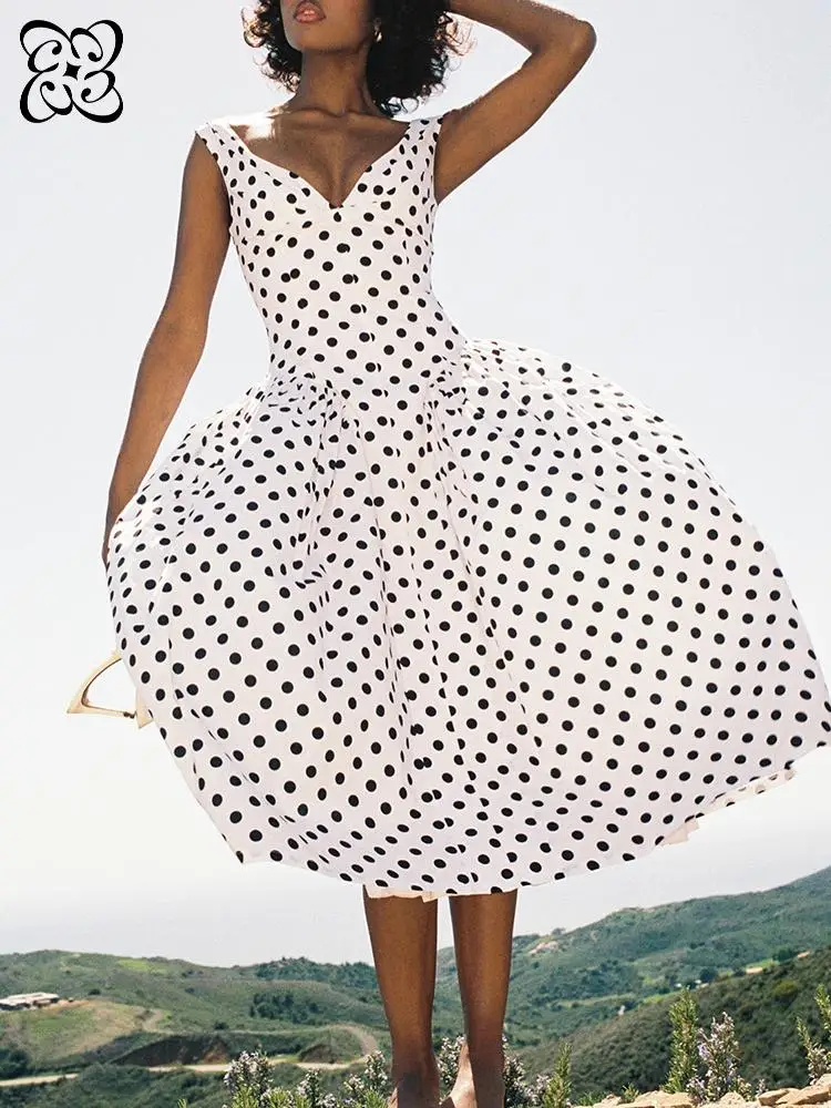 Retro White Polka Dot Midi Dress Women's Off Shoulder V-Neck Flared A-Line Party Dress Vintage Style Cocktail Date Night Dress
Retro White Polka Dot Midi Dress Women's Off Shoulder V-Neck Flared A-Line Party Dress Vintage Style Cocktail Date Night Dress