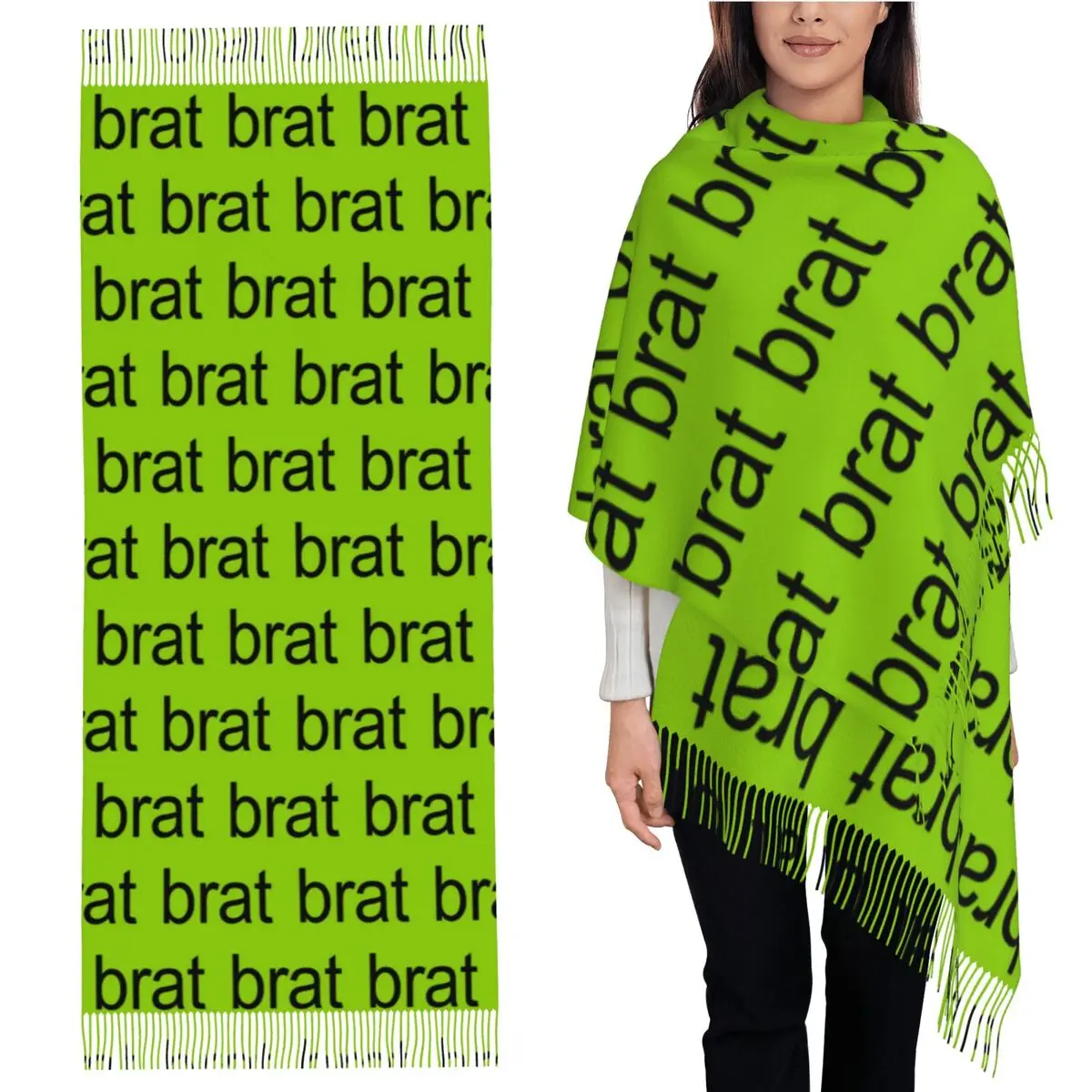 Brat Charli Xcx шарф с кисточками, женские мягкие теплые шали и накидки, большая осенне-зимняя шаль
Brat Charli Xcx шарф с кисточками, женские мягкие теплые шали и накидки, большая осенне-зимняя шаль