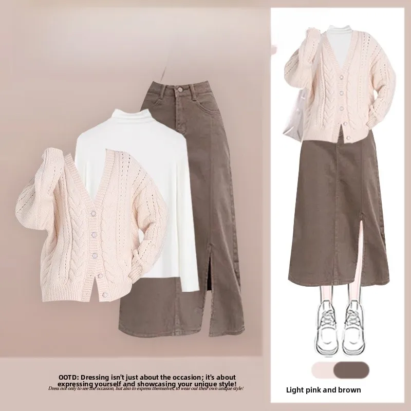 Autumn Versatile Knitted Twist Sweater Tee-Piece Set with Skirt Base Layer Top f-length Skirt Layering Clothing Set
Autumn Versatile Knitted Twist Sweater Tee-Piece Set with Skirt Base Layer Top f-length Skirt Layering Clothing Set