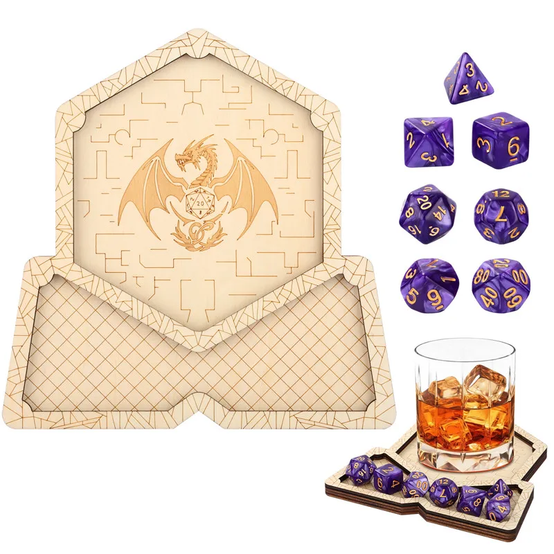 7pcs/set Purple Plastic Polyhedral Dice with Dragon Design Wooden Coaster Entertainment Dices for Tabletop Role Play Board Game
7pcs/set Purple Plastic Polyhedral Dice with Dragon Design Wooden Coaster Entertainment Dices for Tabletop Role Play Board Game