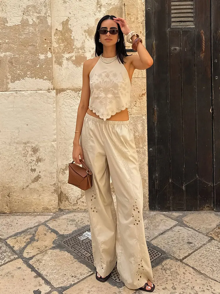 HH женский летний модный костюм с вышивкой, круглый вырез, топ на шнуровке с открытой спиной + карманы с эластичной резинкой на талии, широкие брюки, сексуальный повседневный комплект
HH женский летний модный костюм с вышивкой, круглый вырез, топ на шнуровке с открытой спиной + карманы с эластичной резинкой на талии, широкие брюки, сексуальный повседневный комплект