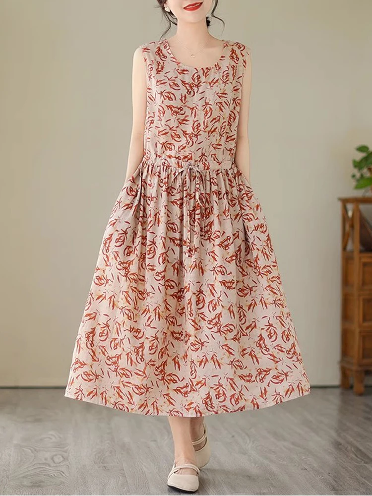 Vintage Cotton Blends Tank Dress 2025 New Summer Female Elegant A-Line Midi Dress Drawstring Sleeveless Vest dress for Women
Vintage Cotton Blends Tank Dress 2025 New Summer Female Elegant A-Line Midi Dress Drawstring Sleeveless Vest dress for Women