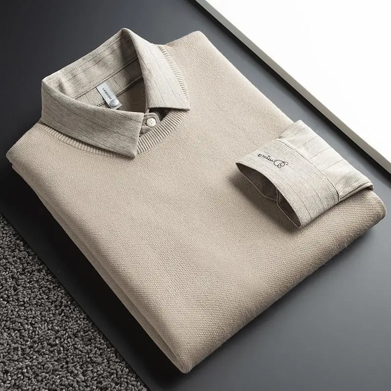 2025 autumn thin thermal shirt collar sweater men's business casual striped splicing
2025 autumn thin thermal shirt collar sweater men's business casual striped splicing