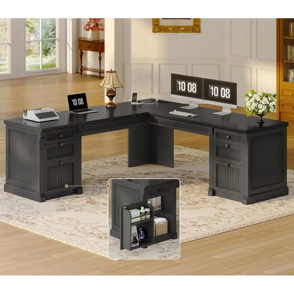 L Shaped Desk with 4 Ders, 67"x 67" Executive Home Oice Desk with ile Ders & Storage Cabinet, Computer Desk with Power Strip or
L Shaped Desk with 4 Ders, 67"x 67" Executive Home Oice Desk with ile Ders & Storage Cabinet, Computer Desk with Power Strip or