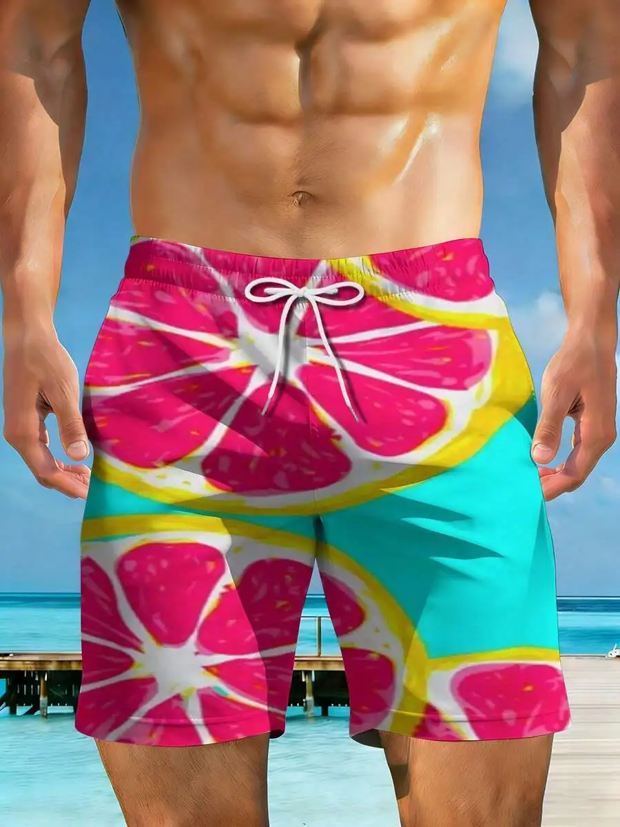 Mens Casual Beach Shorts With Pink Grapefruit Print On Turquoise Background
Mens Casual Beach Shorts With Pink Grapefruit Print On Turquoise Background