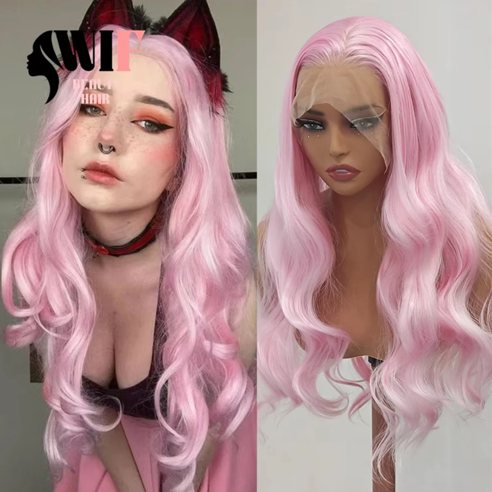 WIF Pink Synthetic Wig Body Wavy Glueless Lace Front Wigs 13×4 Lace Part Heat Resistant Long Wavy Cosplay Hair for Man Woman Use
WIF Pink Synthetic Wig Body Wavy Glueless Lace Front Wigs 13×4 Lace Part Heat Resistant Long Wavy Cosplay Hair for Man Woman Use