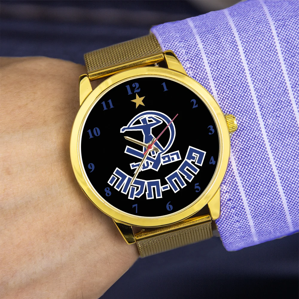 Gold Case Clock 45mm Wristwatch Club Emblem Design Stainless Steel Strap Male Quartz Watch Women Hapoel Petah Tikva
Gold Case Clock 45mm Wristwatch Club Emblem Design Stainless Steel Strap Male Quartz Watch Women Hapoel Petah Tikva
