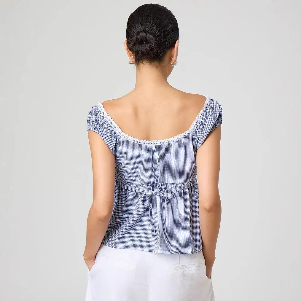 Summer 2025 Lace Bow round Ne ort Sve Top Women's Cotton Blend Floral Trim irt Knot Design ort Length
Summer 2025 Lace Bow round Ne ort Sve Top Women's Cotton Blend Floral Trim irt Knot Design ort Length