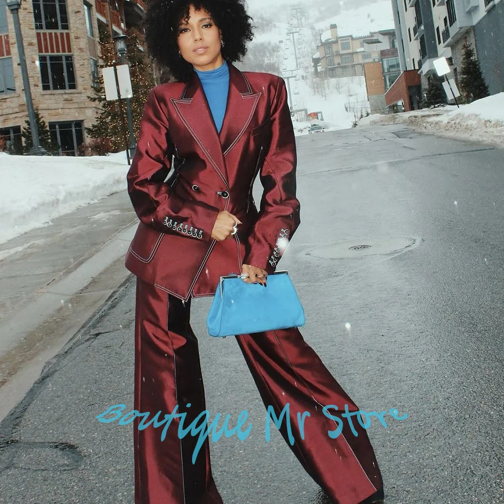 Burgundy Satin Women’s Suit Luxury Two Piece(Jacket+Pants) Set Double-breasted Shiny Blazer for Evening Party Streetwear
Burgundy Satin Women’s Suit Luxury Two Piece(Jacket+Pants) Set Double-breasted Shiny Blazer for Evening Party Streetwear