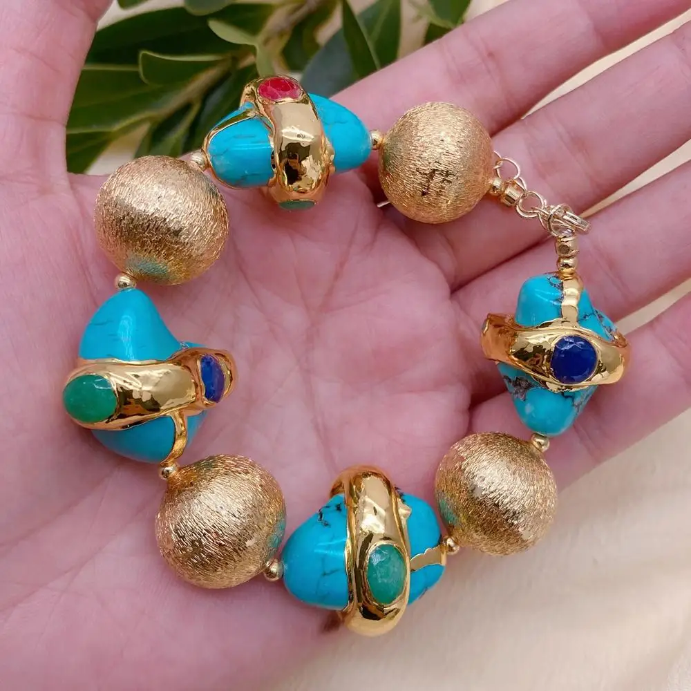 YYGEM 21x23mm Blue Turquoises Multi Color Jade Trimmed Beaded Bracelet Handmade Boho Jewelry
YYGEM 21x23mm Blue Turquoises Multi Color Jade Trimmed Beaded Bracelet Handmade Boho Jewelry