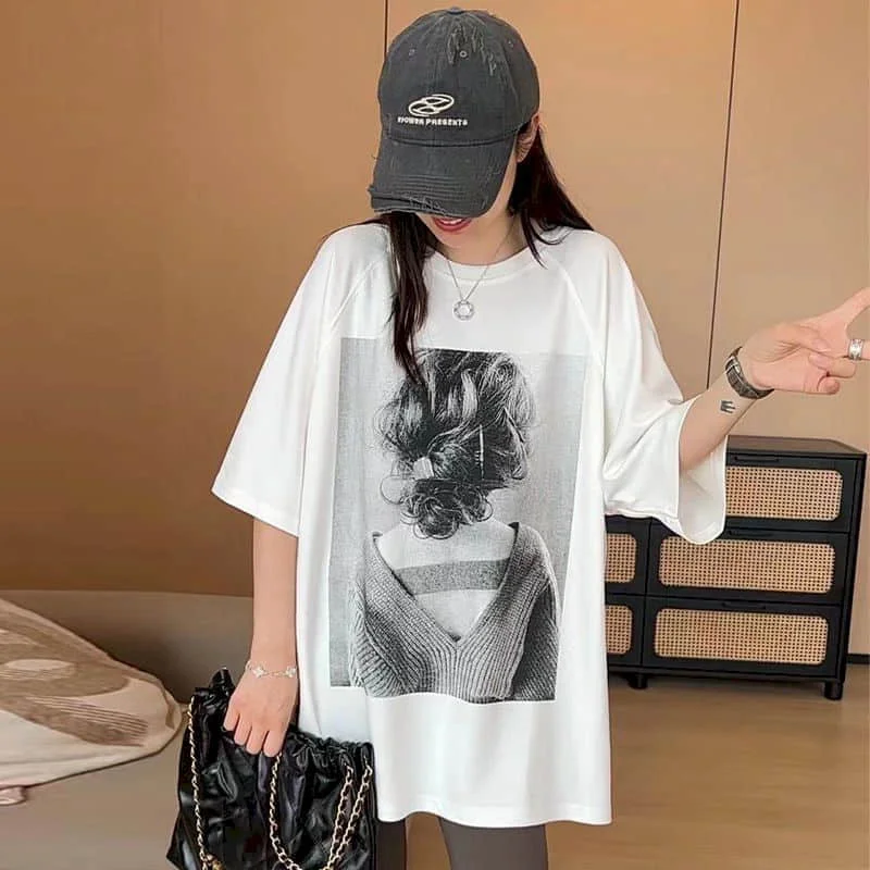 Printed Shirts Women Elegant Half Sleeve Mid-length T-shirts Oversized Casual Korean Style Basic O-neck Aesthetic Women Clothes
Printed Shirts Women Elegant Half Sleeve Mid-length T-shirts Oversized Casual Korean Style Basic O-neck Aesthetic Women Clothes