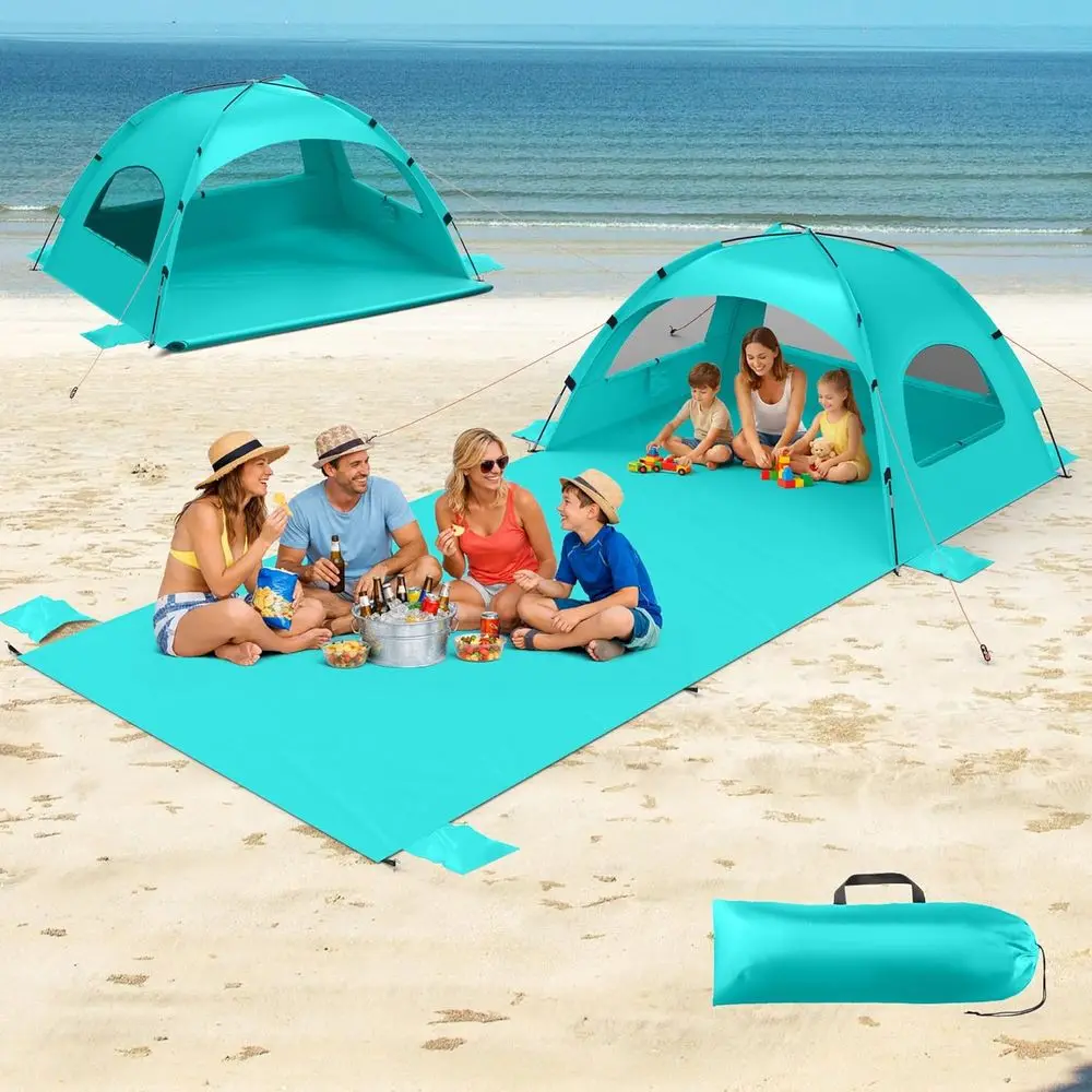 Portable 3-4 Person Beach Tent with Extended Sand Mat, UPF 50+, 3 Double-Layer Windows, Wind and Water Resistant
Portable 3-4 Person Beach Tent with Extended Sand Mat, UPF 50+, 3 Double-Layer Windows, Wind and Water Resistant