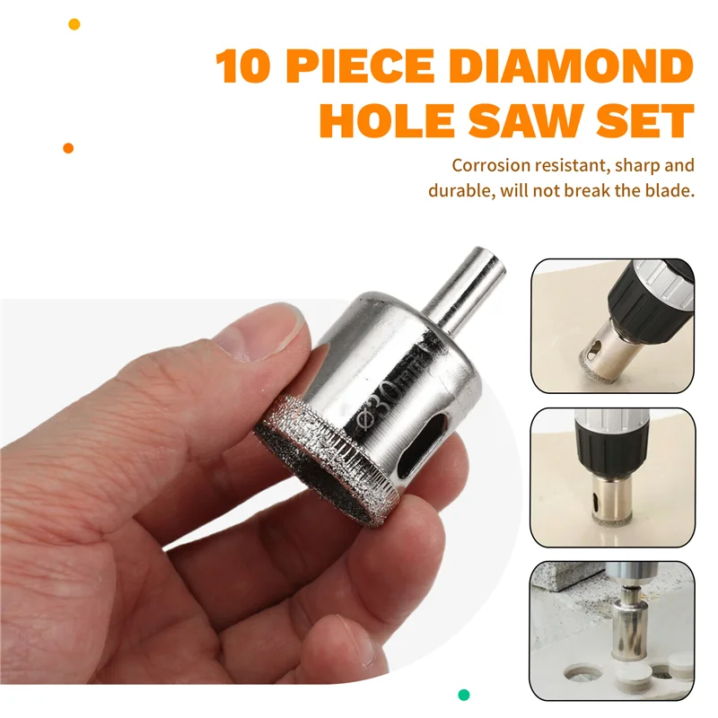 A45M-Diamond Drill Bits Set, 10 PCS Diamond Hole Saw Set, Glass Drill Bit For Tile Porcelain Marble Granite Bottles
A45M-Diamond Drill Bits Set, 10 PCS Diamond Hole Saw Set, Glass Drill Bit For Tile Porcelain Marble Granite Bottles