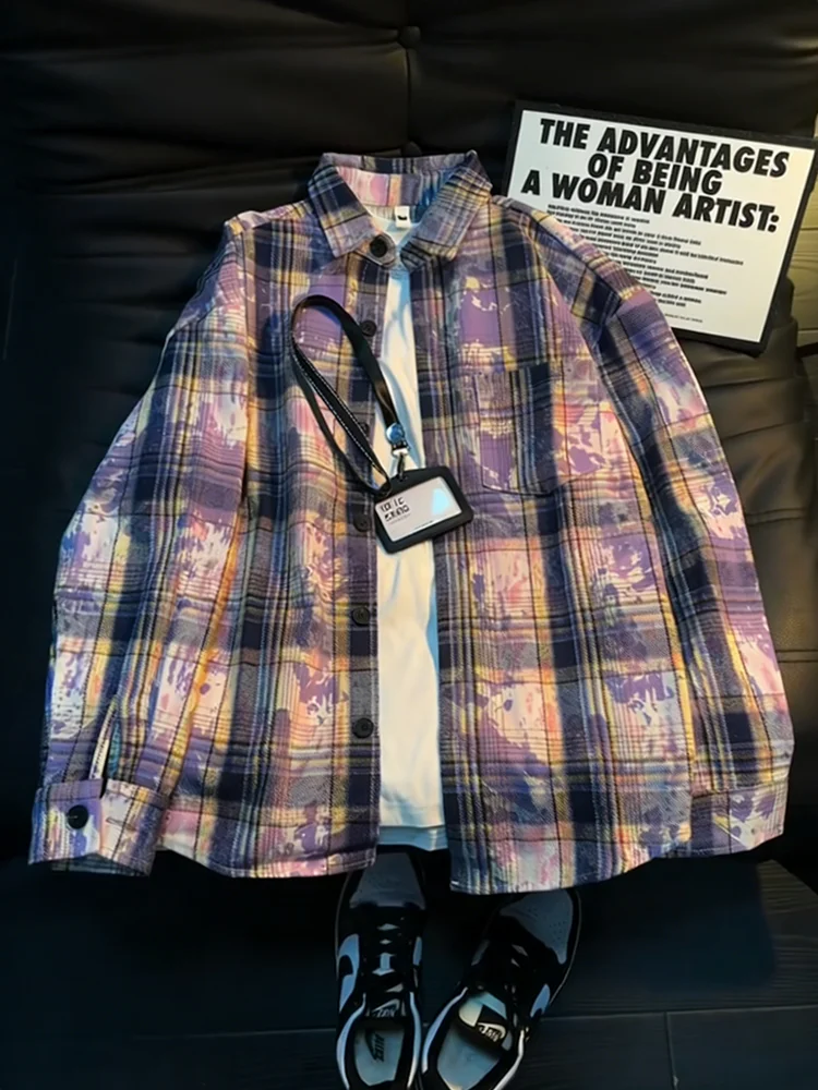 Loose Long Sleeve Men's Plaid Shirt Purple Dyed Design Casual Spring Autumn Wear Comfortable Breathable Button up Outerwear
Loose Long Sleeve Men's Plaid Shirt Purple Dyed Design Casual Spring Autumn Wear Comfortable Breathable Button up Outerwear