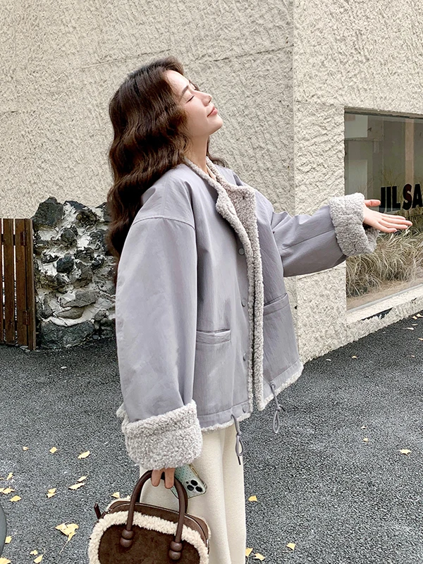 Faionable Spliced Purple Lamb Fur Jaet Women's ort Sle Autumn Winter Thi Warm Cotton Coat Casual Loose Fit Zipper D...
Faionable Spliced Purple Lamb Fur Jaet Women's ort Sle Autumn Winter Thi Warm Cotton Coat Casual Loose Fit Zipper D...
