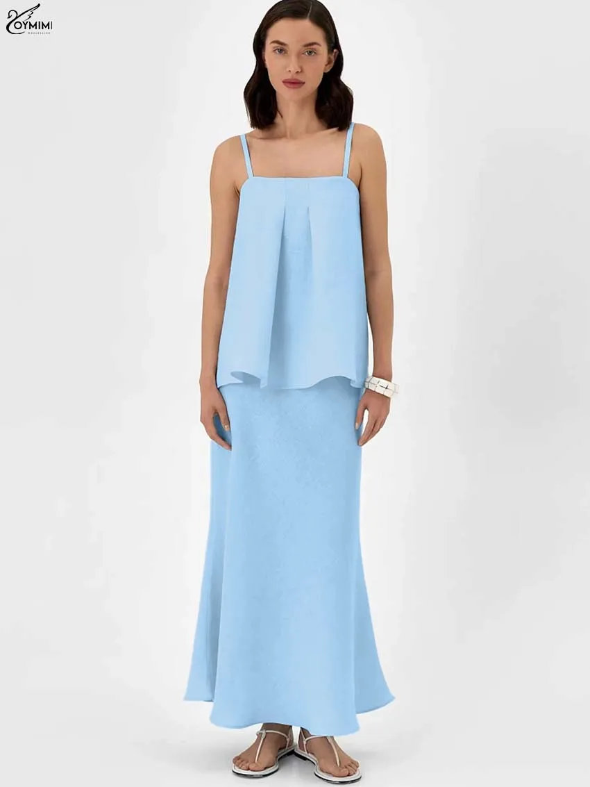 Oymimi Autumn Blue Cotton 2 Piece Sets Woman Outfit Fashion Spaghetti Strap Open Back Tops And Simple Ankle-Length Skirts Sets
Oymimi Autumn Blue Cotton 2 Piece Sets Woman Outfit Fashion Spaghetti Strap Open Back Tops And Simple Ankle-Length Skirts Sets