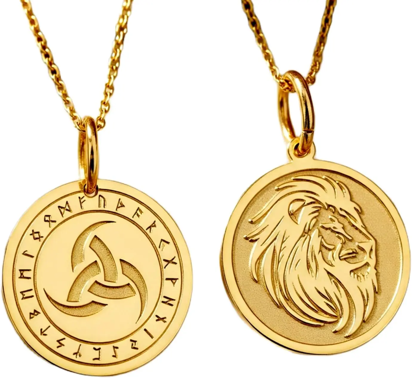 Nordic Rune Trinity Pendant, Lion Head Coin Charm, 925 Silver Gold Plated Jewelry Gift for Men Women
Nordic Rune Trinity Pendant, Lion Head Coin Charm, 925 Silver Gold Plated Jewelry Gift for Men Women