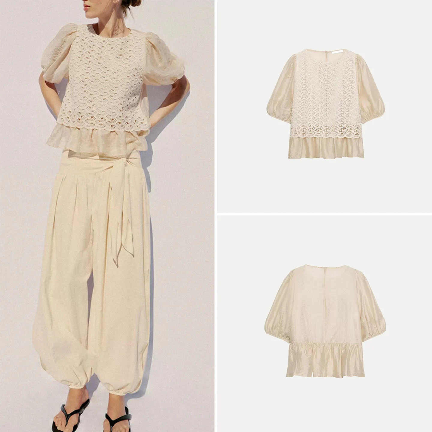 Fashionable Knitted Short Sleeve round Neck Splicing Top Women's Summer Clothing Commute Style Loose Fit Hollow out Design
Fashionable Knitted Short Sleeve round Neck Splicing Top Women's Summer Clothing Commute Style Loose Fit Hollow out Design