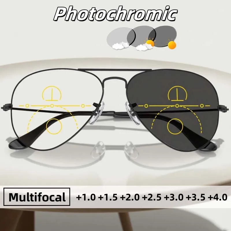Fashionable Photochromic Multifocal Presbyopia Glasses Men's Large Frame High-definition Metal Eyeglass Frame Diopter To +4.0
Fashionable Photochromic Multifocal Presbyopia Glasses Men's Large Frame High-definition Metal Eyeglass Frame Diopter To +4.0