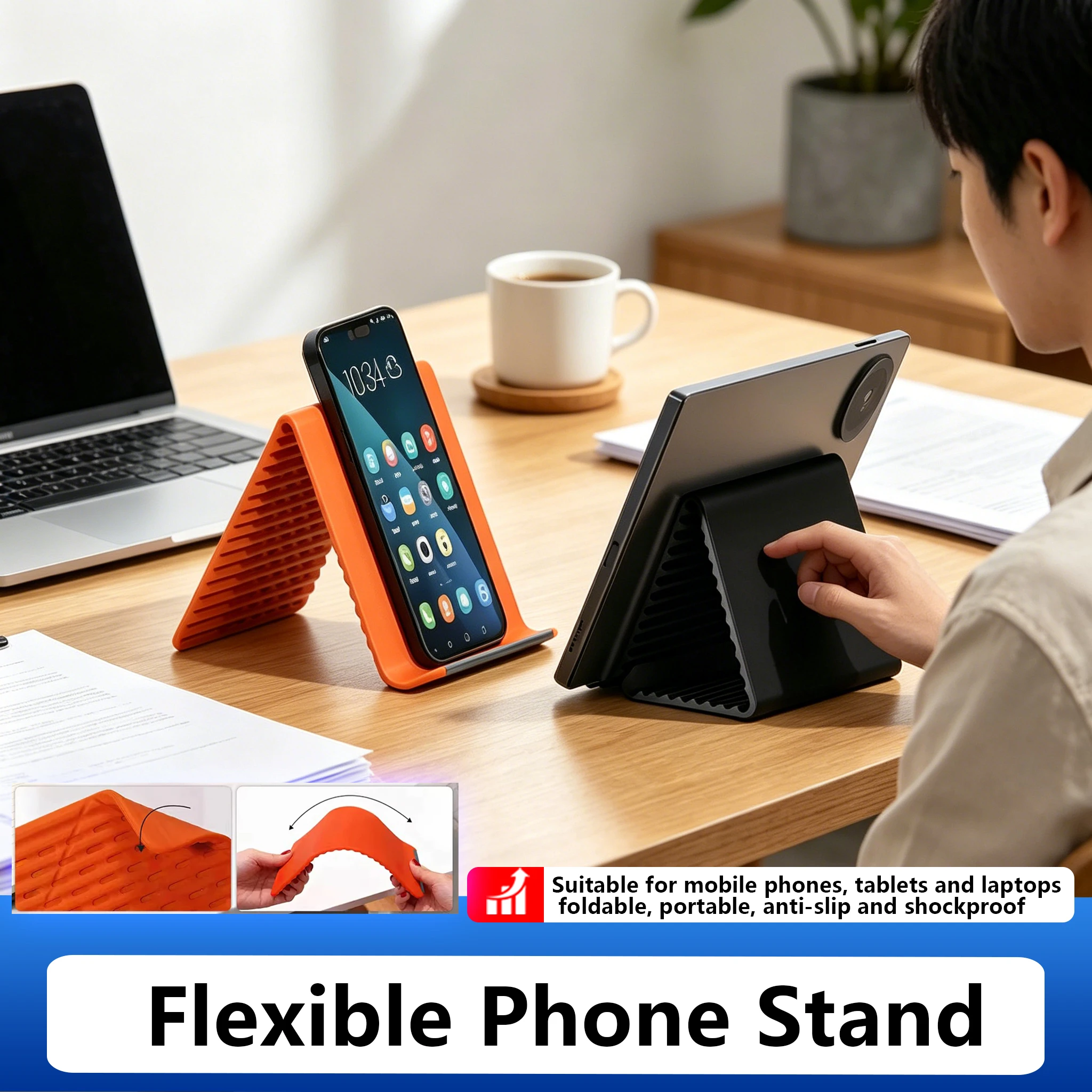 Portable Foldable Silicone Phone Holder Bendable Freely into Any Shape Multi-Angle Adjustable Stand for Mobile Phone
Portable Foldable Silicone Phone Holder Bendable Freely into Any Shape Multi-Angle Adjustable Stand for Mobile Phone