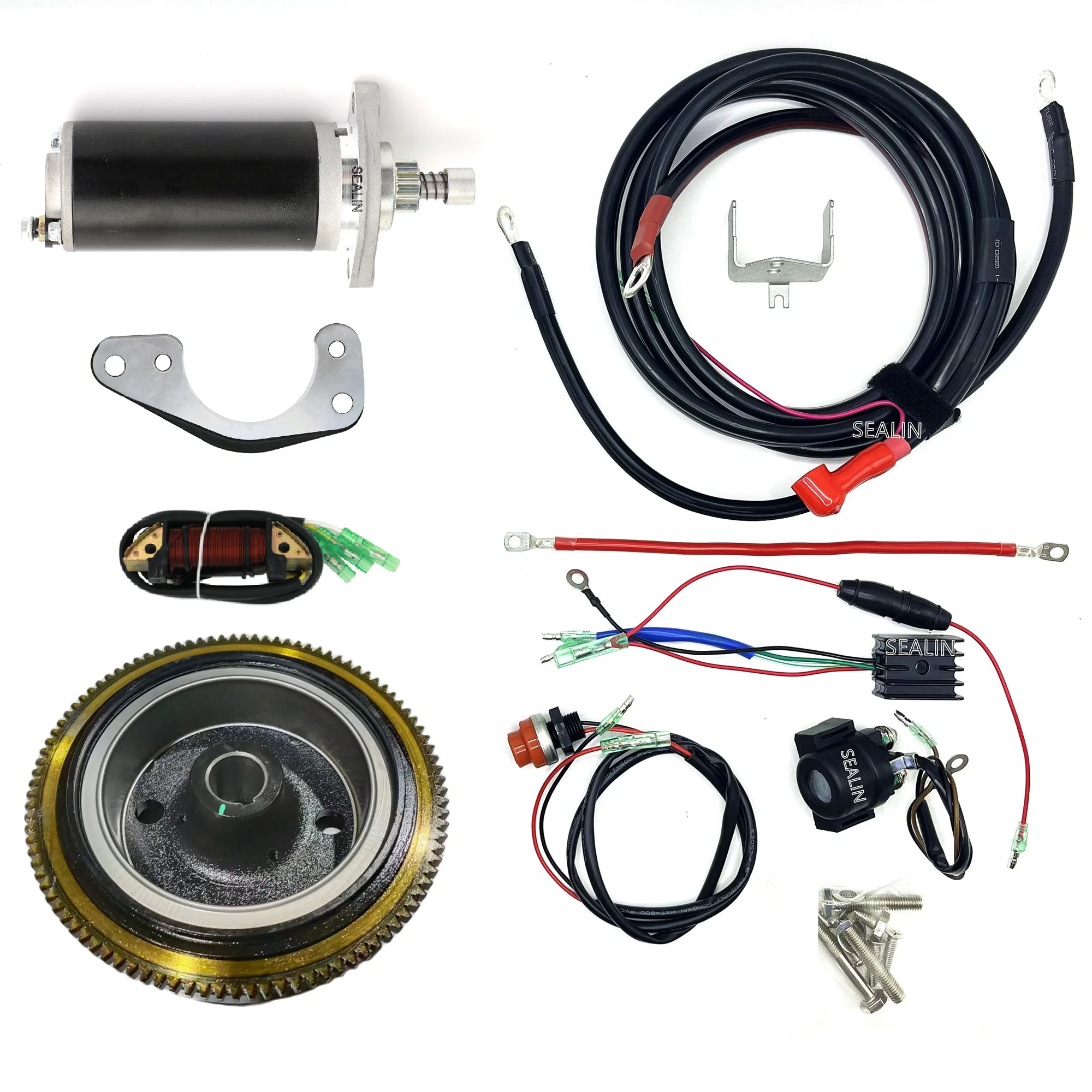 Electric Start Conversion Kit For Nissan Mercury 2 stroke 9.9hp 15hp18hp Starter Motor Flywheel Rectifier
Electric Start Conversion Kit For Nissan Mercury 2 stroke 9.9hp 15hp18hp Starter Motor Flywheel Rectifier