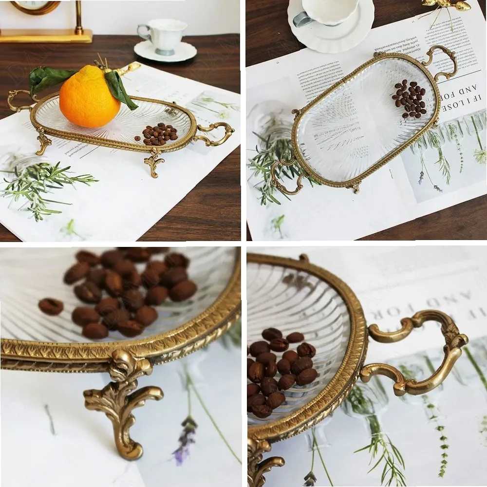 European Glass Storage Tray Retro Copper Frame Fruit Binaural Trays Afternoon Tea Dessert Organizer Home Decoration Ornaments
European Glass Storage Tray Retro Copper Frame Fruit Binaural Trays Afternoon Tea Dessert Organizer Home Decoration Ornaments