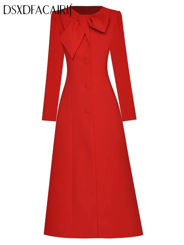 DSXDFACAIRIJ Women's Single Breasted Coat Bow O-Neck Long Sleeve Red High Street Fashion Outerwear for Autumn
DSXDFACAIRIJ Women's Single Breasted Coat Bow O-Neck Long Sleeve Red High Street Fashion Outerwear for Autumn