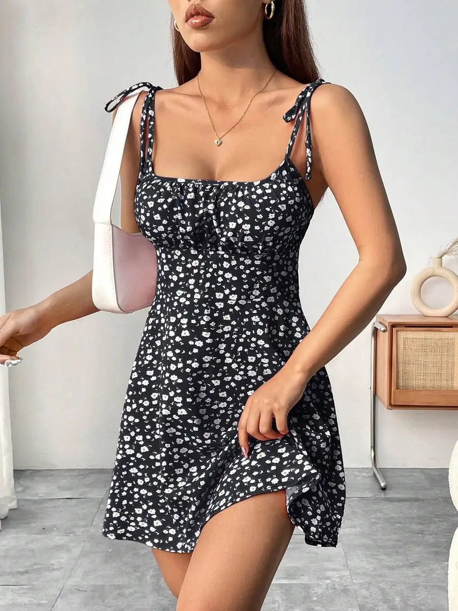 Floral Print Shoulder Tie Strap Mini Dress Women Sleeveless Ruched Bust Casual Spring Summer
Floral Print Shoulder Tie Strap Mini Dress Women Sleeveless Ruched Bust Casual Spring Summer