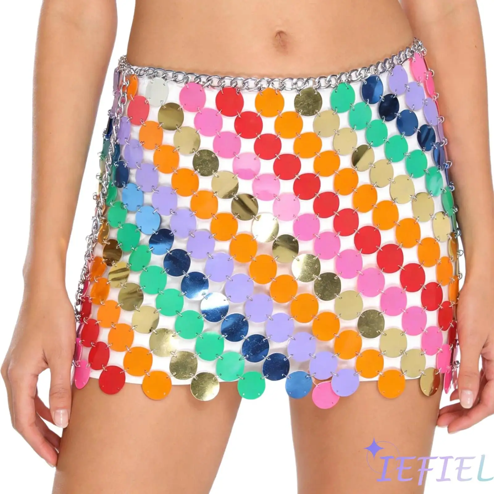 Sparkly Sequin Mini Skirt for Women Dots Pattern with Waist Chain Hip Detail Adjustable Lobster Clasp for Dance Disco Party
Sparkly Sequin Mini Skirt for Women Dots Pattern with Waist Chain Hip Detail Adjustable Lobster Clasp for Dance Disco Party