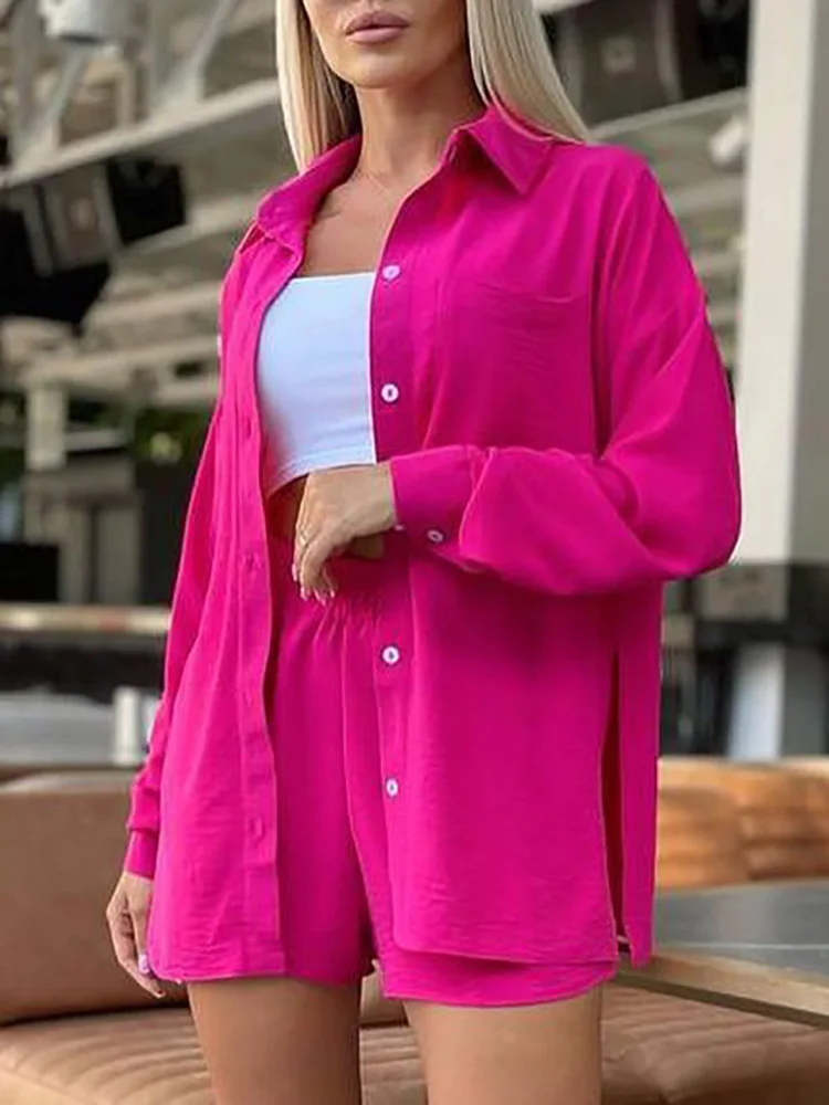 Spring Summer Cardigan Top Shorts 2PCS Sets, Women Loungewear Loose Elastic Waist Outfit, Turn-Down Collar Fashion Ladies Suits
Spring Summer Cardigan Top Shorts 2PCS Sets, Women Loungewear Loose Elastic Waist Outfit, Turn-Down Collar Fashion Ladies Suits