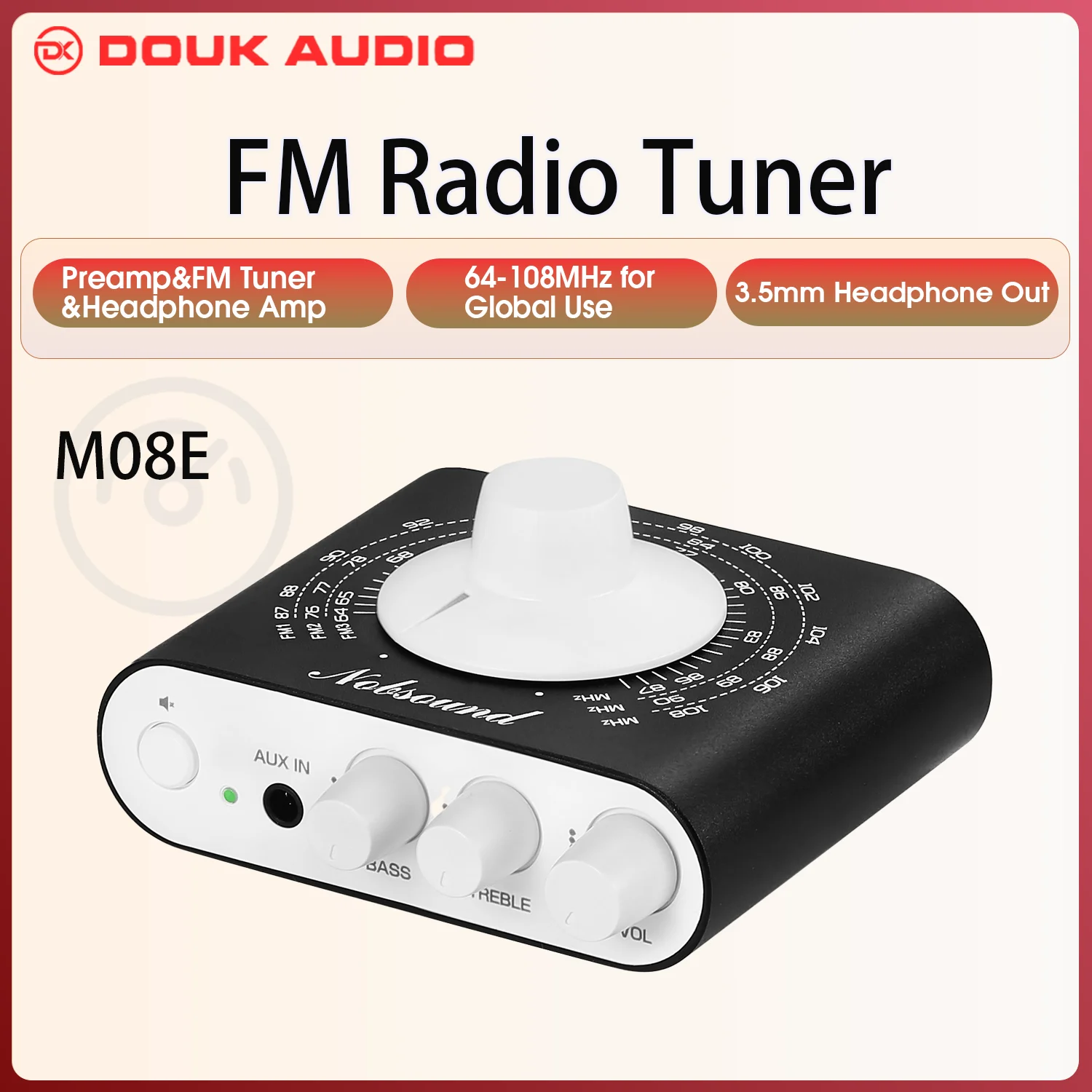 Douk Audio M08E Mini FM Radio Tuner 64-108MHz Stereo Receiver Preamp Headphone Amplifier with Treble Bass Control
Douk Audio M08E Mini FM Radio Tuner 64-108MHz Stereo Receiver Preamp Headphone Amplifier with Treble Bass Control
