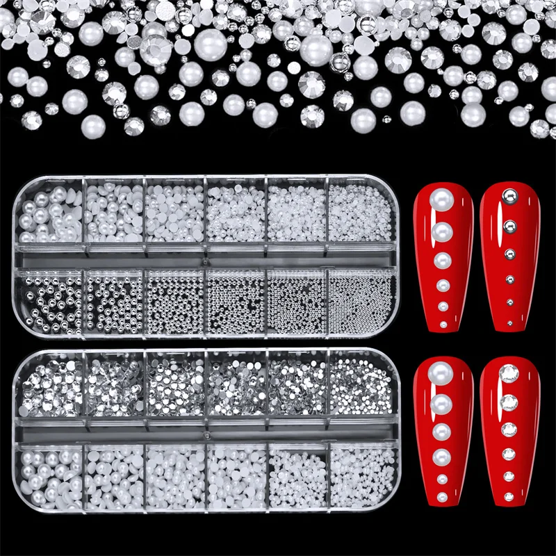 12Grids/Box Sparkly Charms Pearl For Nail Art Decoration Makeup Different Sizes Parts Nail Art Accessories Gel Sticky Gems Nails
12Grids/Box Sparkly Charms Pearl For Nail Art Decoration Makeup Different Sizes Parts Nail Art Accessories Gel Sticky Gems Nails