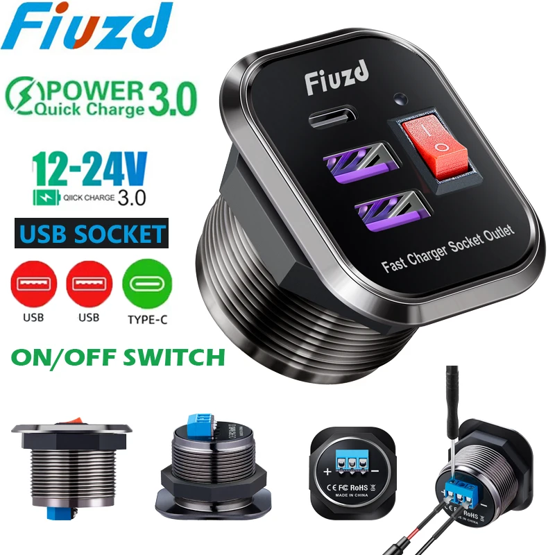 12/24V Three Port USB Charger Socket USB-C PD & Dual QC 3.0 For Car Motorcycle With Voltmeter and Power Switch Car Charger
12/24V Three Port USB Charger Socket USB-C PD & Dual QC 3.0 For Car Motorcycle With Voltmeter and Power Switch Car Charger