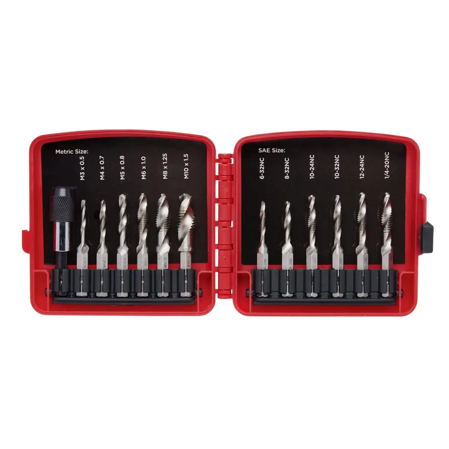 13-Piece Drill and Tap Bit Set with Quick Change Adapter, SAE and Metric Sizes for Versatile Use
13-Piece Drill and Tap Bit Set with Quick Change Adapter, SAE and Metric Sizes for Versatile Use
