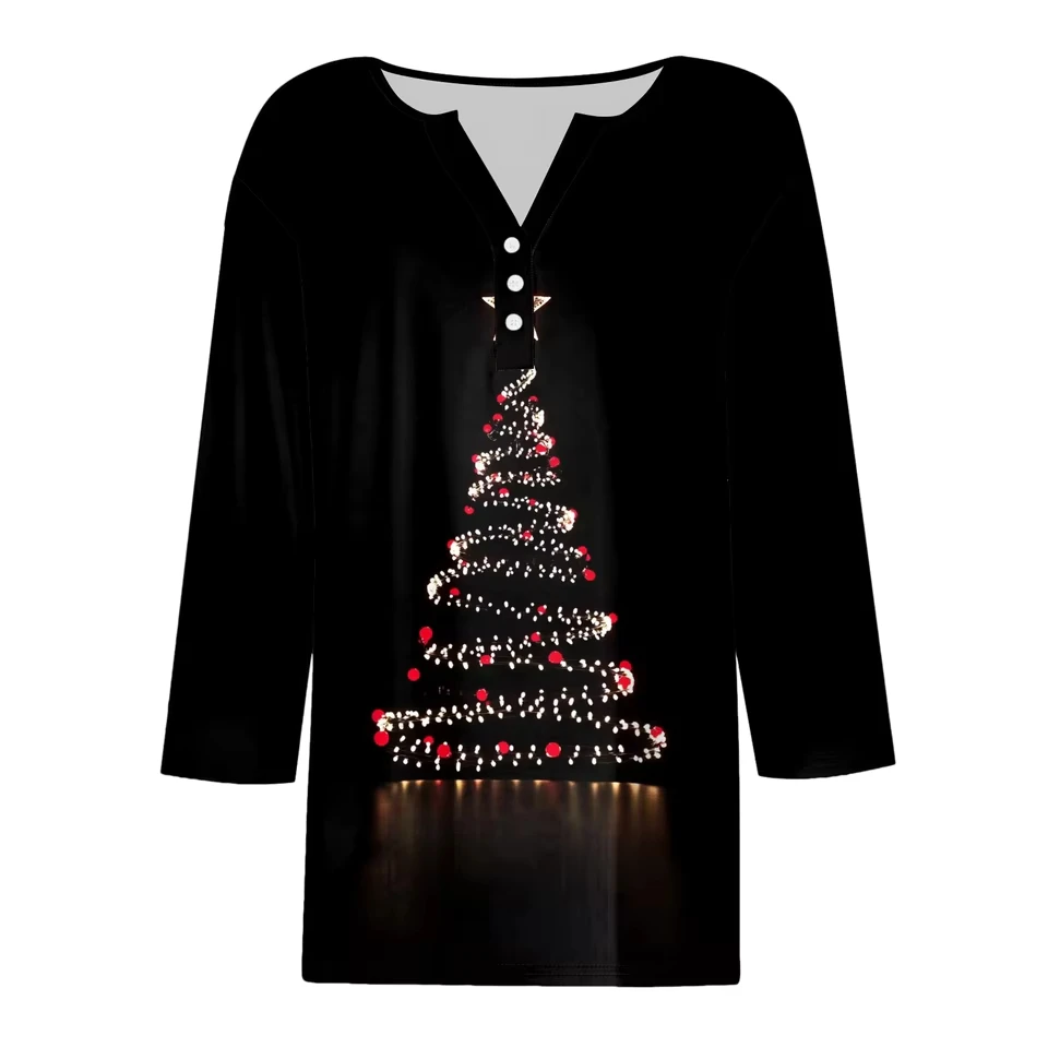 Women Top Funny Christmas Print V Neck Sweatshirt Button Down 3/4 Sleeve Tshirt Top Woman Clothes
Women Top Funny Christmas Print V Neck Sweatshirt Button Down 3/4 Sleeve Tshirt Top Woman Clothes