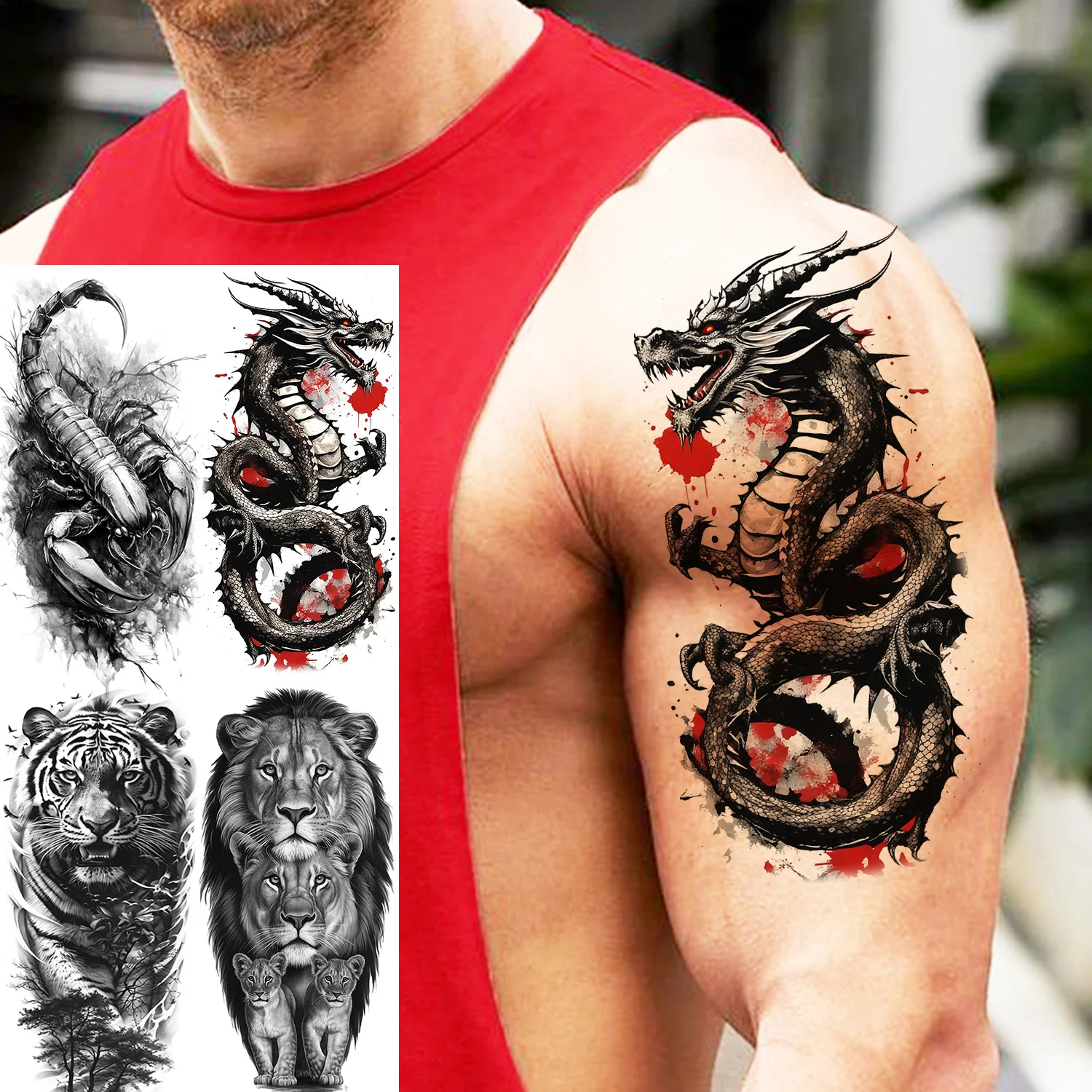 1 Sheet Fierce Dragon Scorpion Temporary Tattoos For Men Women Waterproof Realistic Lion Tiger Fake Tattoo Sticker Long Lasting
1 Sheet Fierce Dragon Scorpion Temporary Tattoos For Men Women Waterproof Realistic Lion Tiger Fake Tattoo Sticker Long Lasting