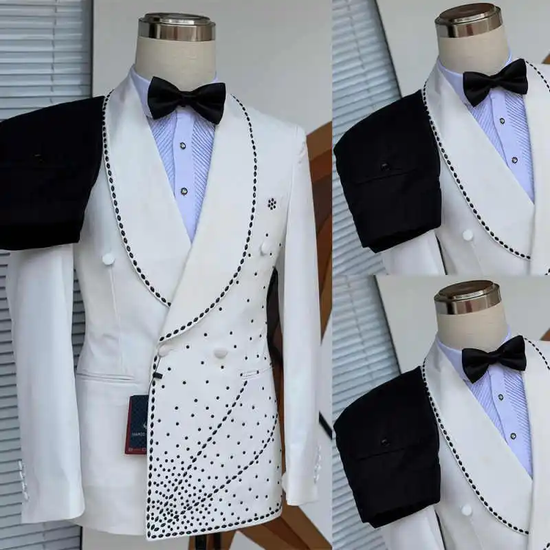 Luxury Men Suits 2 Pcs Jacket Pants Double Breasted Beading Crystals Wedding Tuxedo Groom Prom Formal Business Coat
Luxury Men Suits 2 Pcs Jacket Pants Double Breasted Beading Crystals Wedding Tuxedo Groom Prom Formal Business Coat