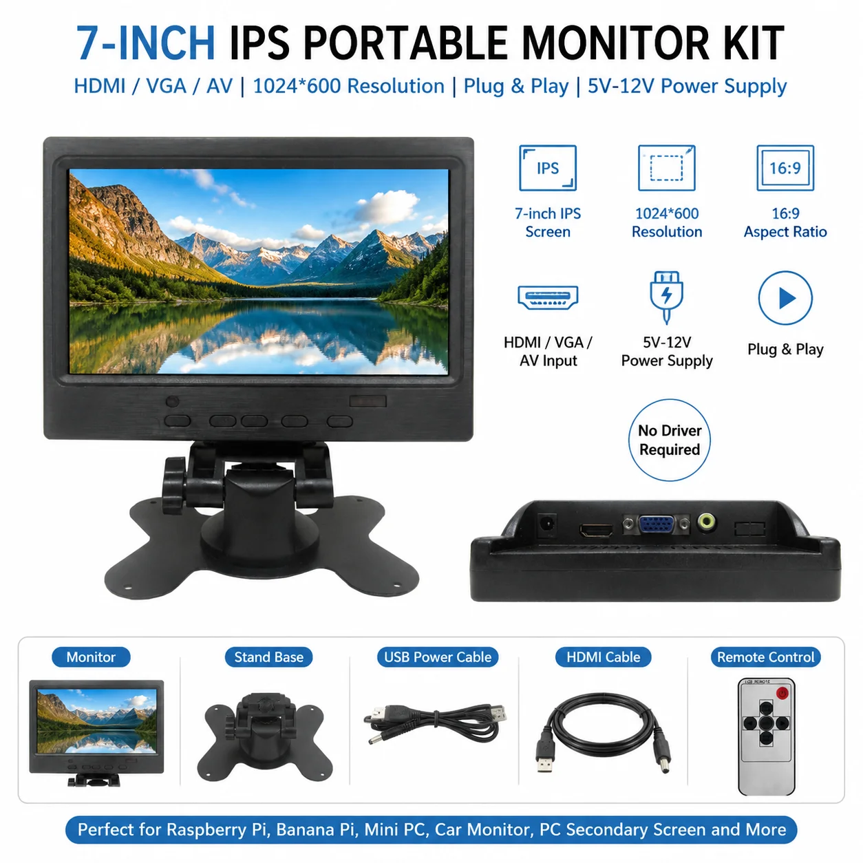 7-inch 1024*600 IPS LCD display screen portable monitor HDMI-compatible with Raspberry Pi Orange Pi PC monitor with Case shell
7-inch 1024*600 IPS LCD display screen portable monitor HDMI-compatible with Raspberry Pi Orange Pi PC monitor with Case shell