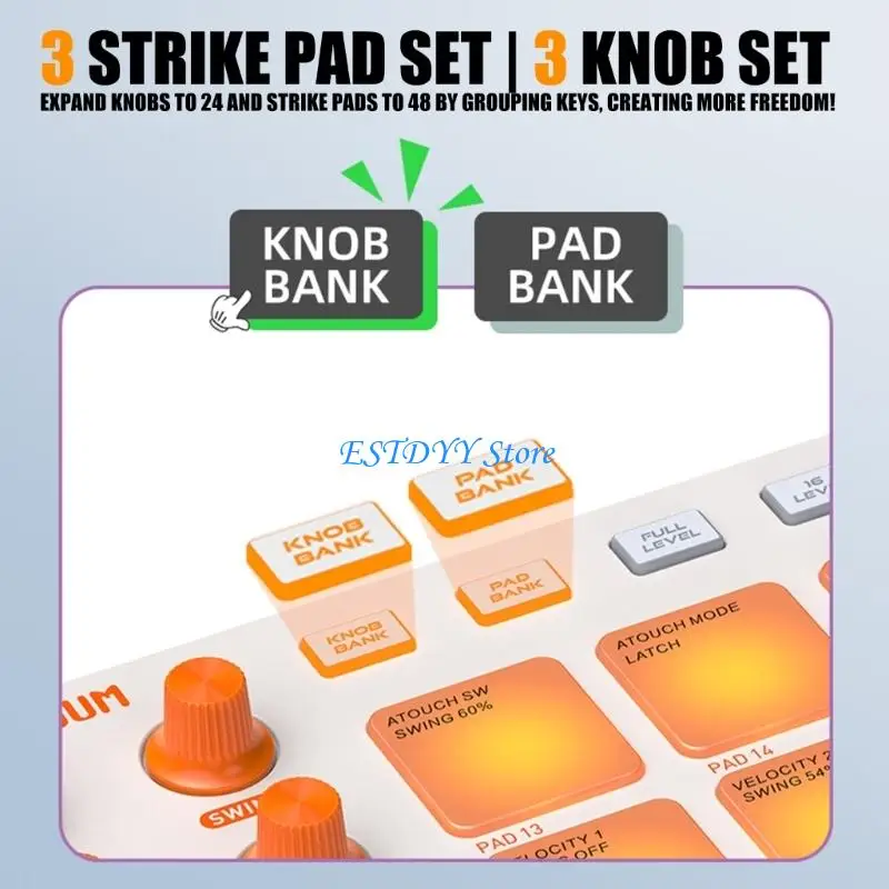 G6DE Portable MIDI Pad Controller Backlight & Low Latency Sensitive Pads for Electronic and Performances Flexibility