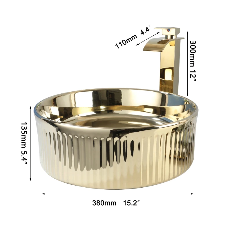 Luxury gold container sink, circular ceramic bathroom sink, countertop, washing sink, faucet combination
Luxury gold container sink, circular ceramic bathroom sink, countertop, washing sink, faucet combination