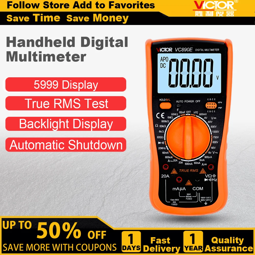 VICTOR VC890E professional handheld true-rms digital multimeter ac dc multi meter
VICTOR VC890E professional handheld true-rms digital multimeter ac dc multi meter
