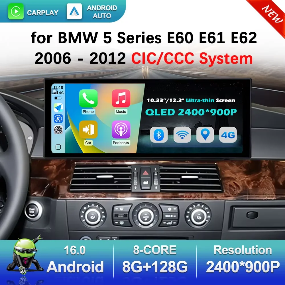 Android 16 for BMW 5 Series E60 E61 E62 2006 - 2012 CIC / CCC System GPS Carplay BT Car Radio Video Multimedia Player Stereo 4G
Android 16 for BMW 5 Series E60 E61 E62 2006 - 2012 CIC / CCC System GPS Carplay BT Car Radio Video Multimedia Player Stereo 4G