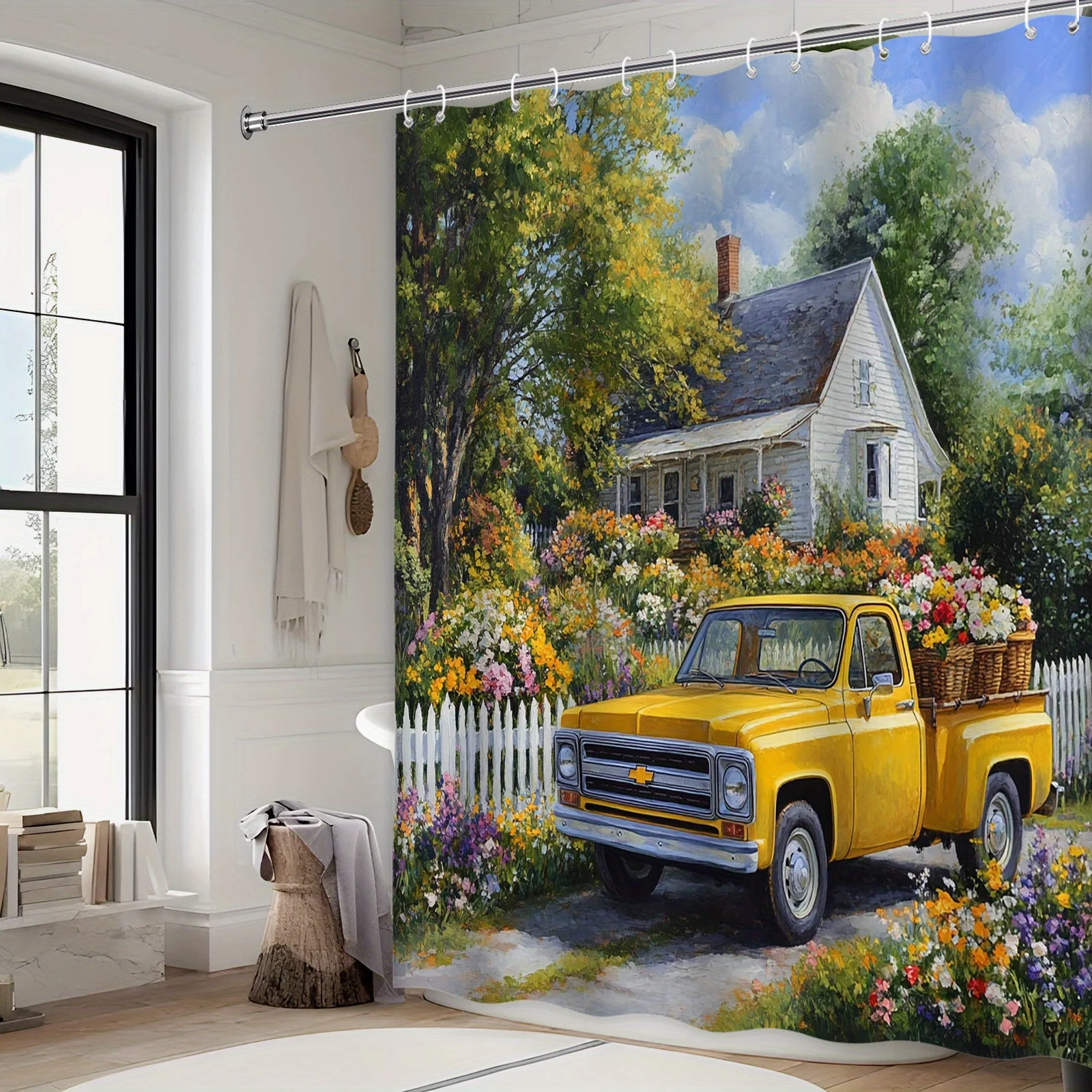 Vintage Floral Truck Shower Curtain - 1950s Pickup with Flowers, White House & Garden, Polyester, Countryside Bath Decor
Vintage Floral Truck Shower Curtain - 1950s Pickup with Flowers, White House & Garden, Polyester, Countryside Bath Decor