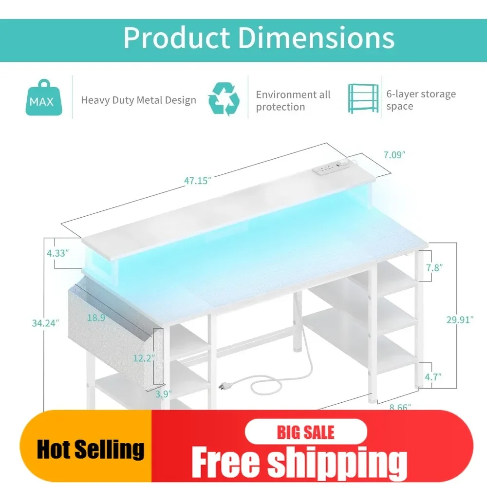 Easy Assembly white desk with storage shelves - 47 inch home office gaming desk with monitor stand, computer desk with led light
Easy Assembly white desk with storage shelves - 47 inch home office gaming desk with monitor stand, computer desk with led light