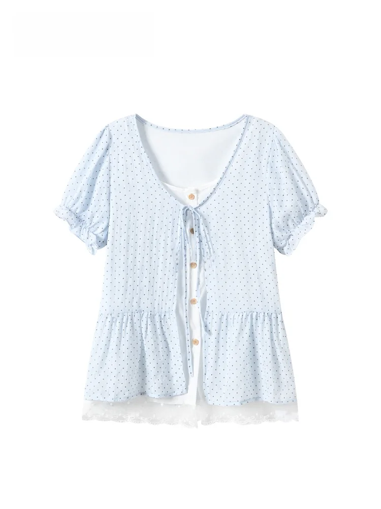 Summer New plus Size Women's T-shirt Short Sleeve Polka Dot Slimming Fake Two-Piece Club Cara Big Sister Trendy Cotton V-neck
Summer New plus Size Women's T-shirt Short Sleeve Polka Dot Slimming Fake Two-Piece Club Cara Big Sister Trendy Cotton V-neck