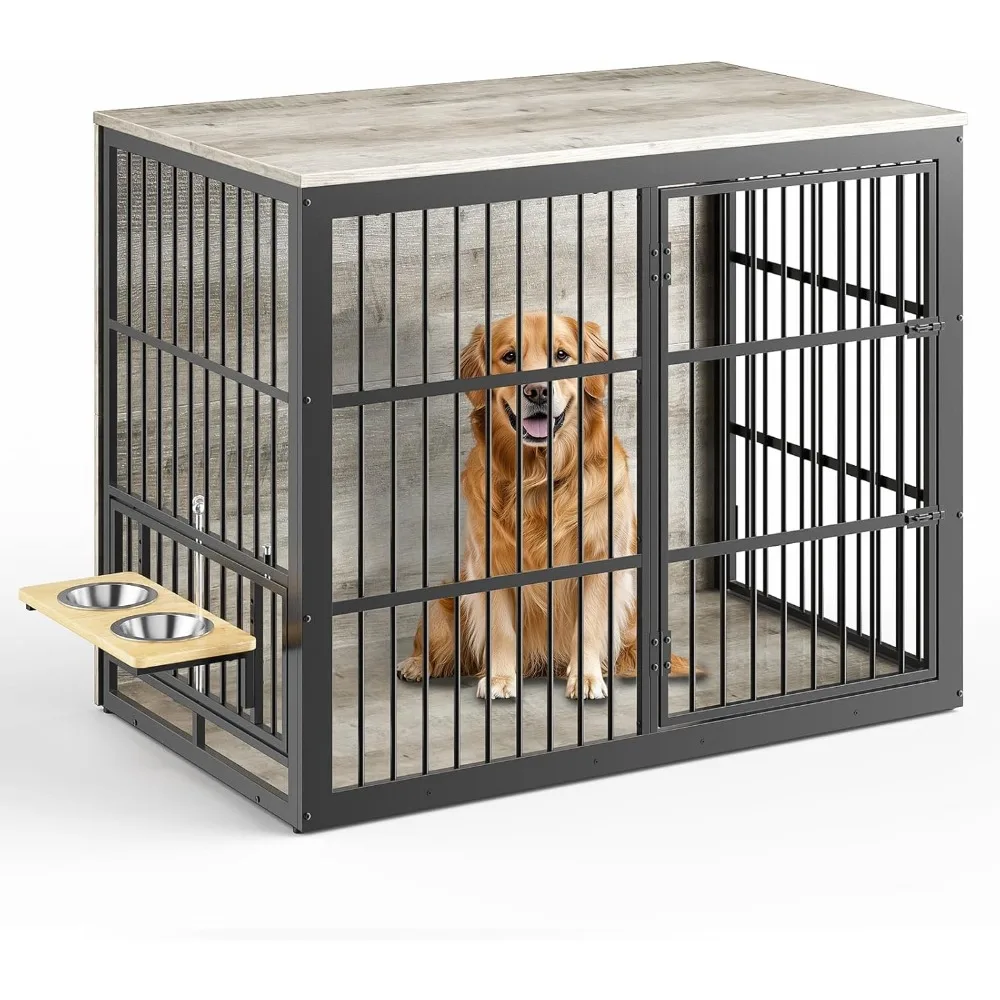 48'' XXL Dog Crate Furniture with Rotating Feeder, Large Wooden Crate End Table, Heavy Duty Indoor Kennel Cage for Medium to Lar
48'' XXL Dog Crate Furniture with Rotating Feeder, Large Wooden Crate End Table, Heavy Duty Indoor Kennel Cage for Medium to Lar