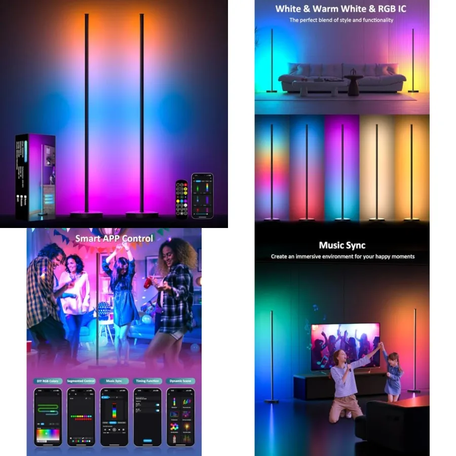 Corner Floor Lamp, 2 Pack LED Corner Lamp with APP and Remote Control, 16 Million DIY Colors and Warm White, Music Sync, Timing
Corner Floor Lamp, 2 Pack LED Corner Lamp with APP and Remote Control, 16 Million DIY Colors and Warm White, Music Sync, Timing